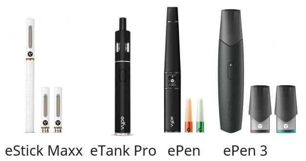 Vype eTank, Vype e Pen, Vype eStick Maxx and ePen 3 e cig range