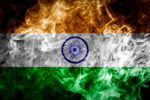 image of indian flag with smoke drifting on it