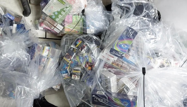 Bags of fake and illegal vapes seized in 2023 in Northamptonshire.