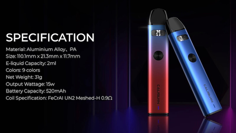Uwell Caliburn A2 Specifications